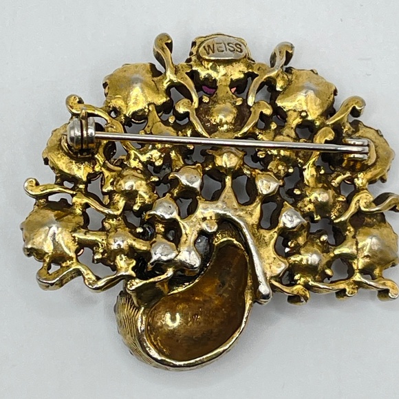 Weiss Signed Vintage Blue AB Rhinestone Peacock Pin Brooch Rare - Picture 5 of 11